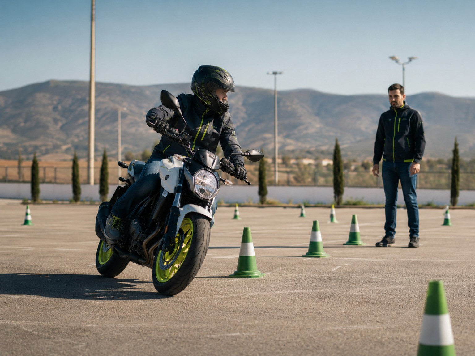 Imagen orientativa de moto media en pista para permiso A2.