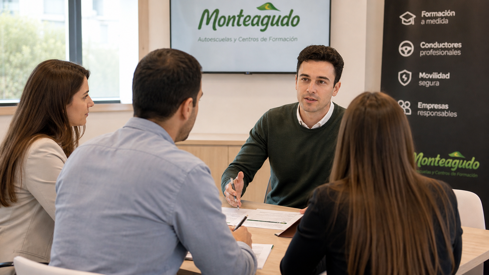 Imagen orientativa de reunión para formación vial de empresas.
